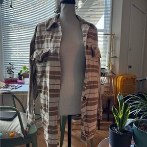 Everlane Tan and White Striped Shirt